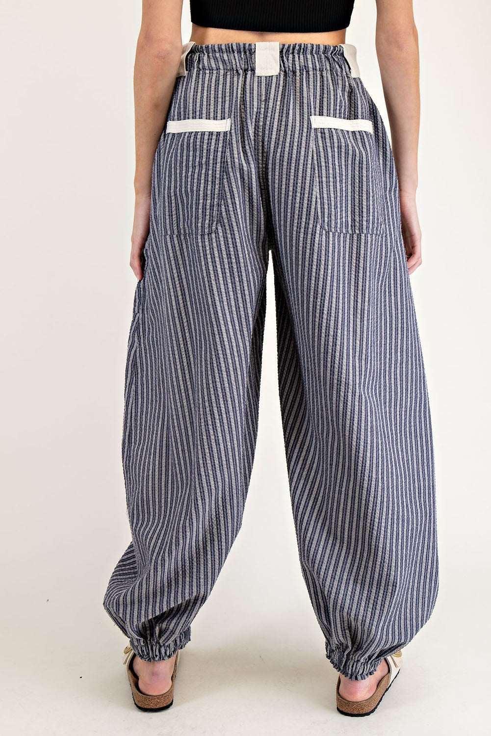 Striped Drawstring Jogger Pants - Denim
