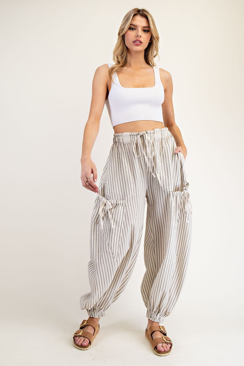 Striped Drawstring Jogger Pants – Oatmeal