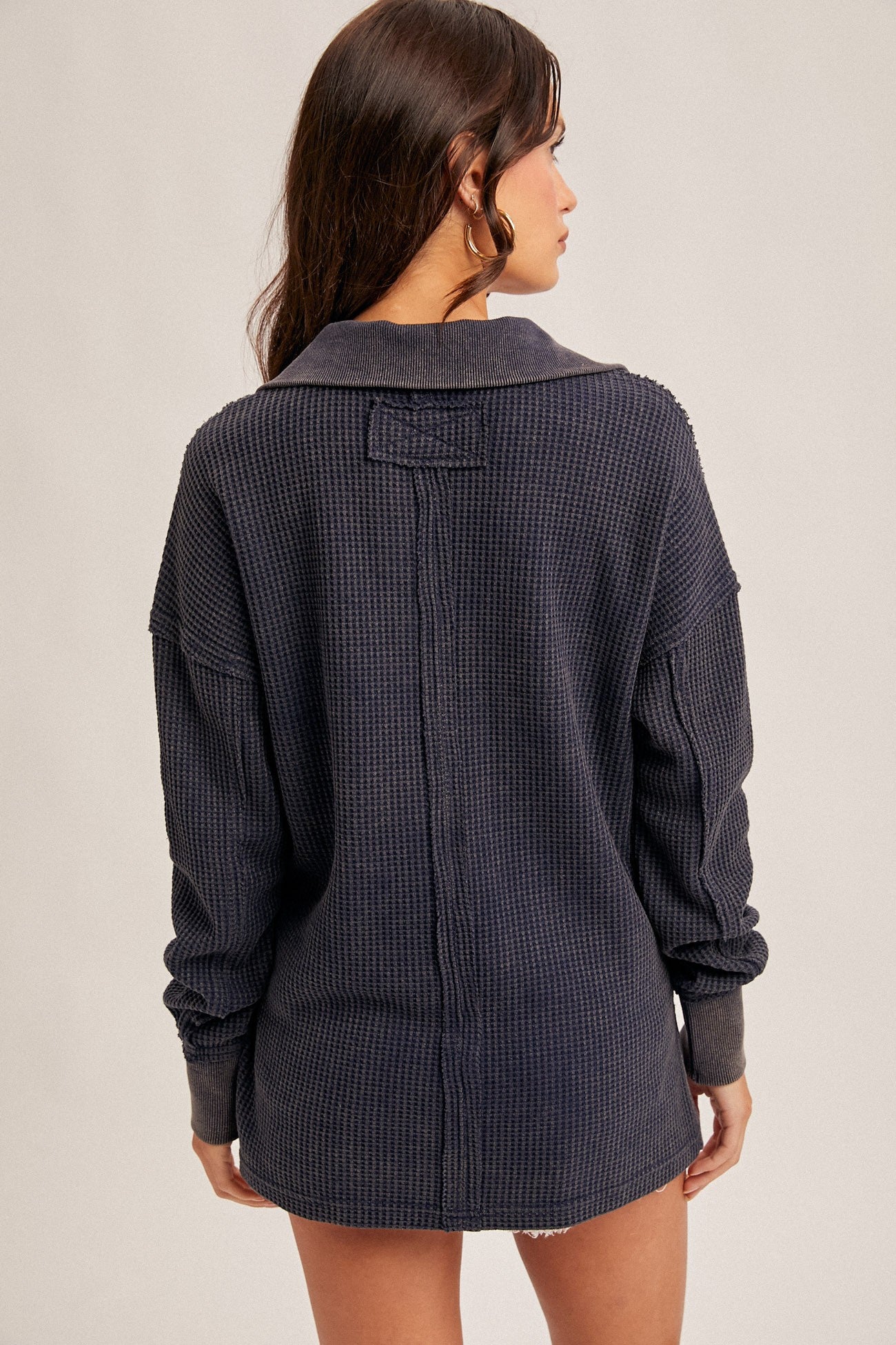 Washed Thermal Collared Top