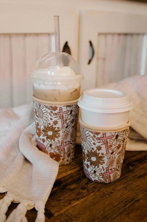 Cross & Floral Coffee Sleeve