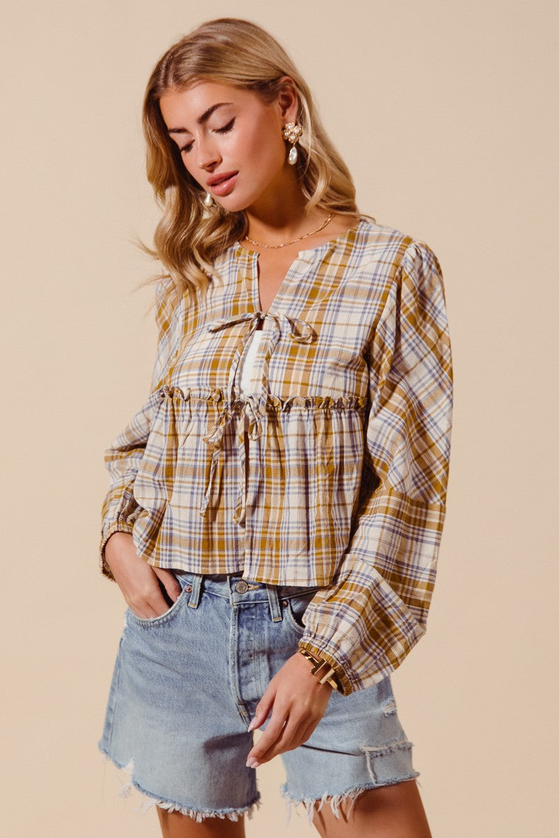 Plaid Tie Blouse