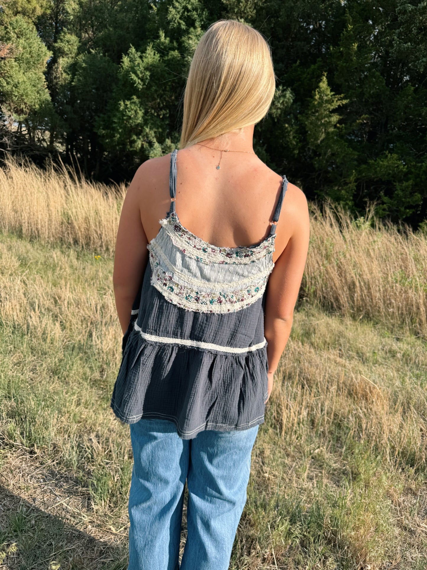 Double Gauze Lace Patch Tank