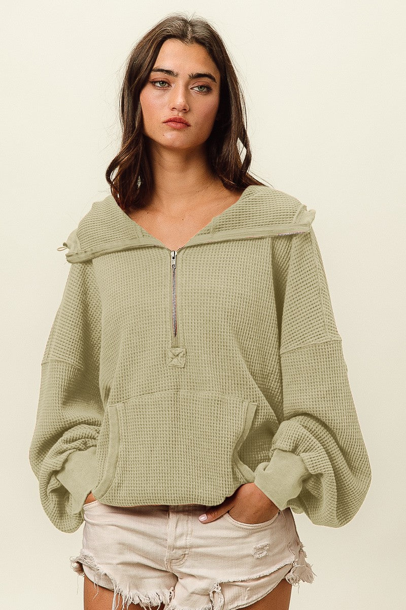 Vintage Washed Thermal Zip Up Hoodie