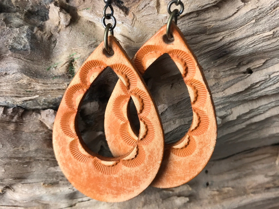 Hand Tooled Open Tear Drop Earrings