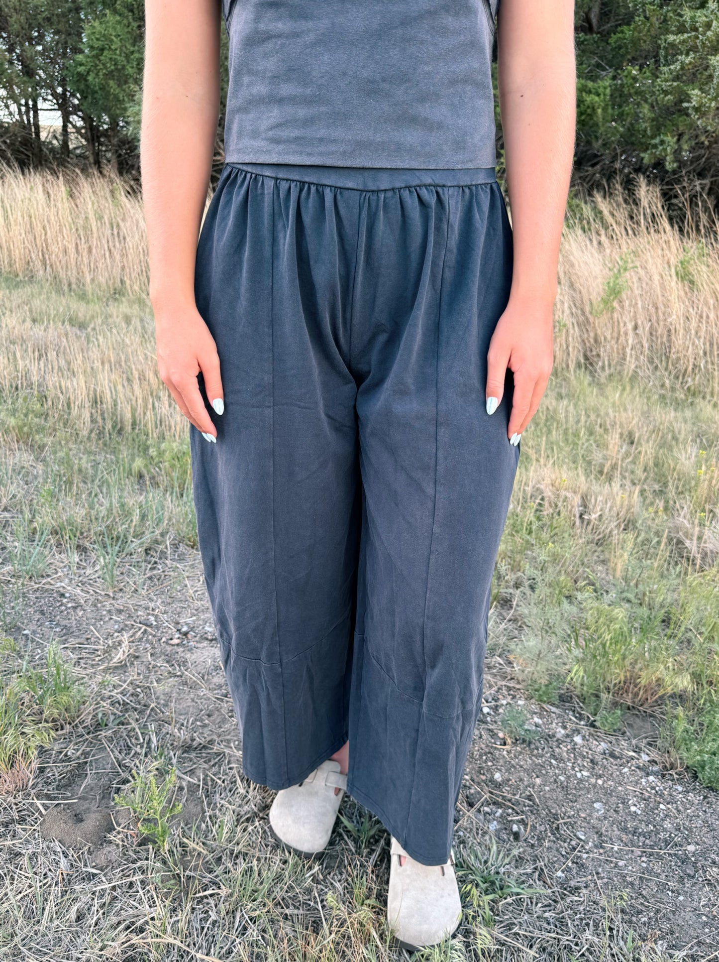 Mineral Washed Wide Leg Pants