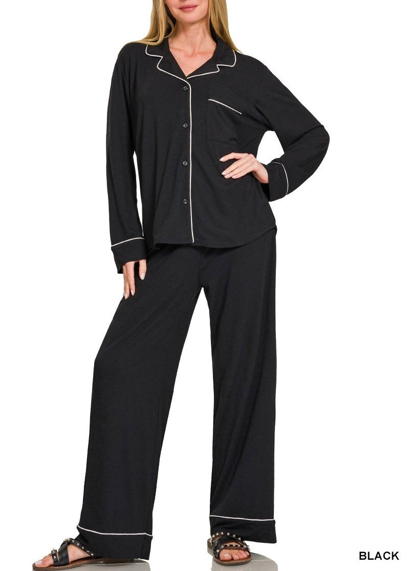 Button Down Pajama Set – Black