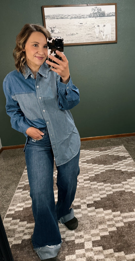 Washed Pinstripe Button Up