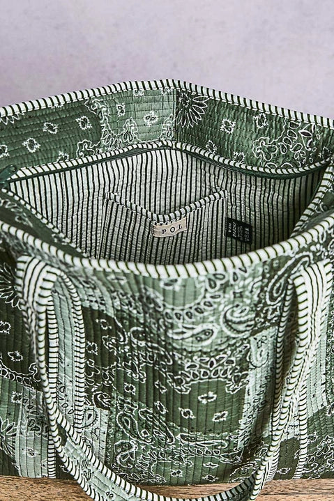 Paisley Quilted Tote - Green