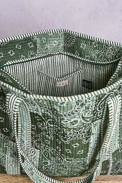 Paisley Quilted Tote - Green