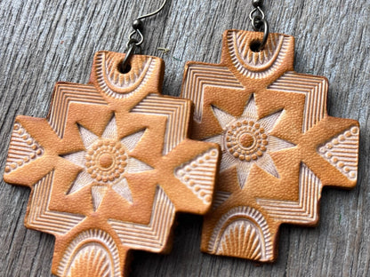 Southwest Hand Tooled Leather Earrings