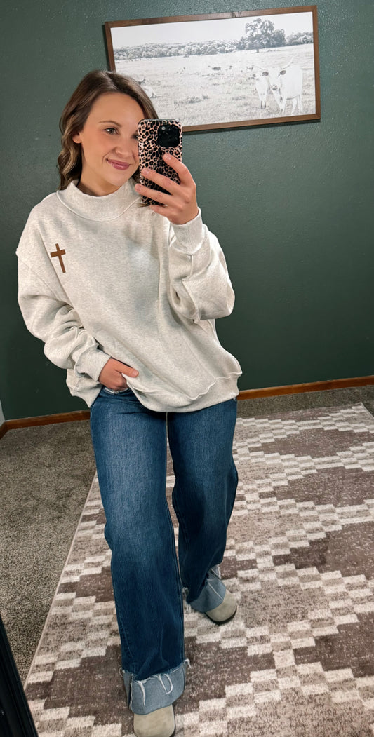 Cross Mock Neck Sweatshirt