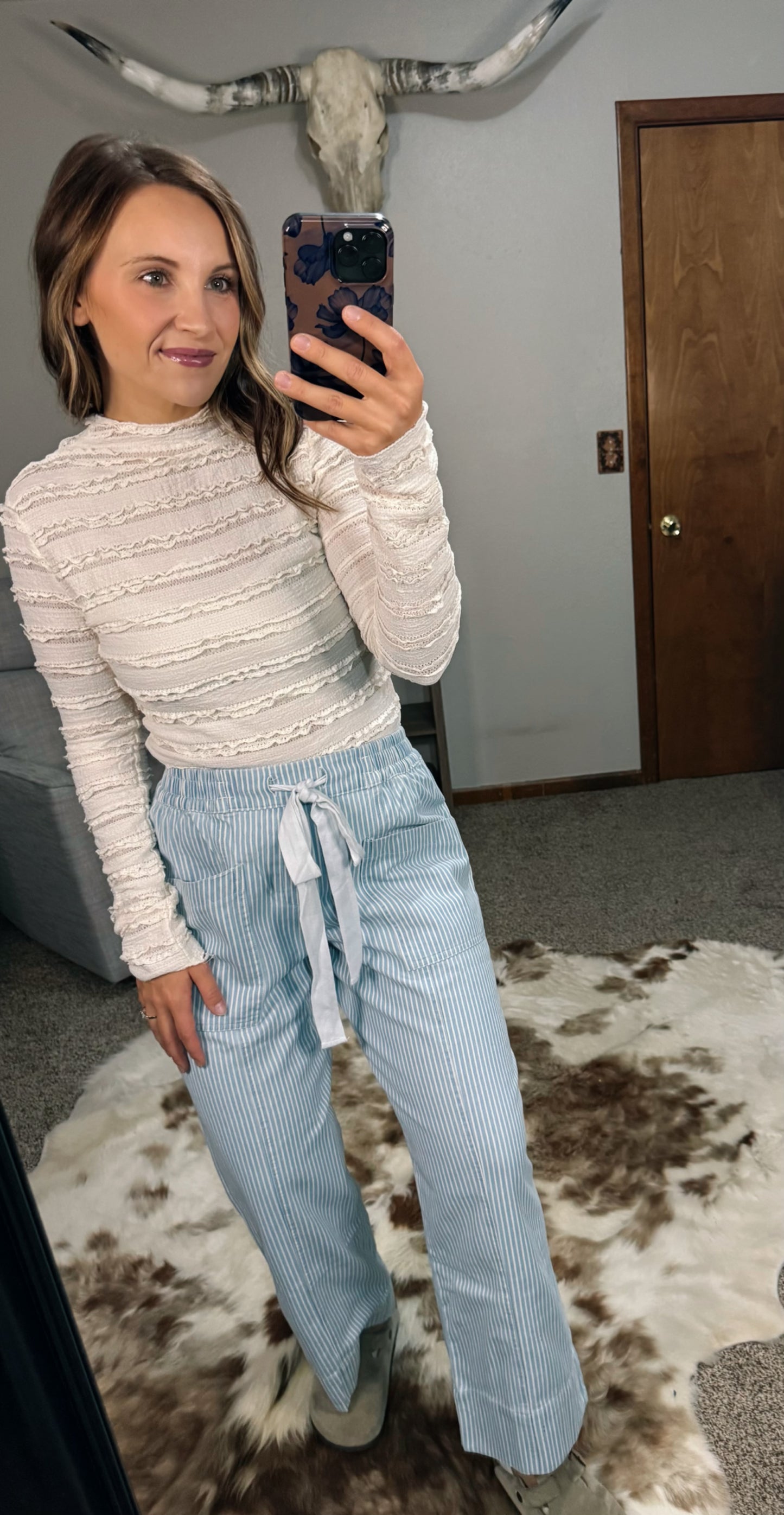Striped Wide Leg Cropped Pants