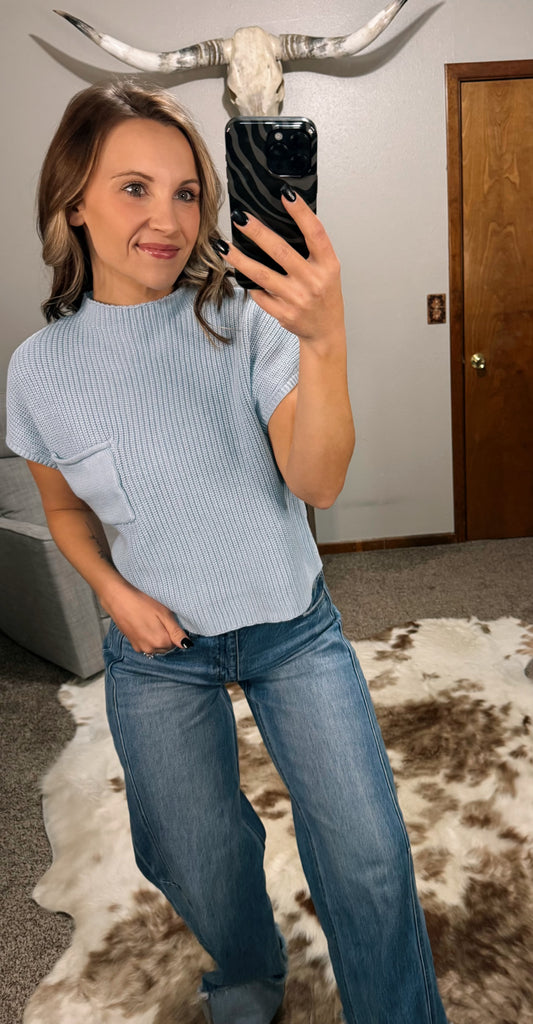 Mock Neck Sweater - Light Blue