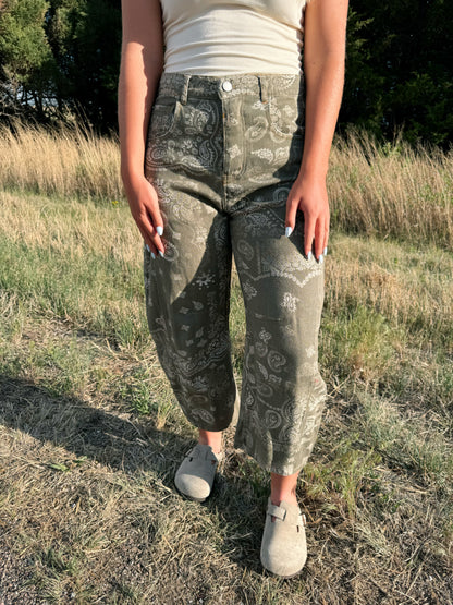 Paisley Printed Barrel Pants