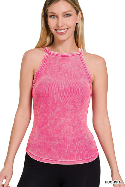 Fuchsia Washed Ribbed Cami