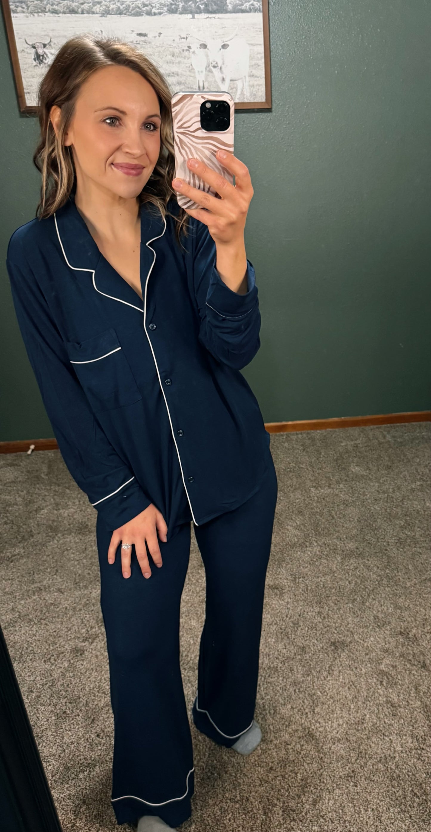 Button Down Pajama Set – Navy