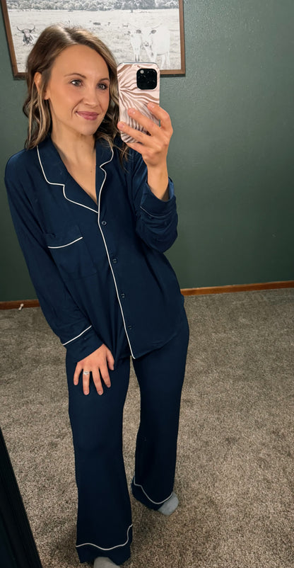 Button Down Pajama Set – Navy