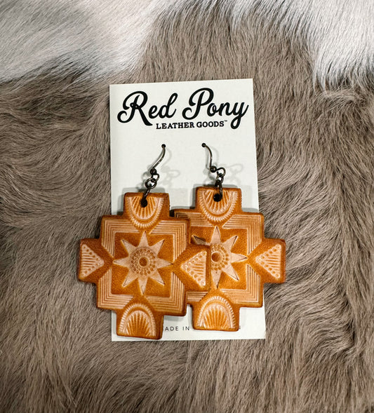 Southwest Hand Tooled Leather Earrings