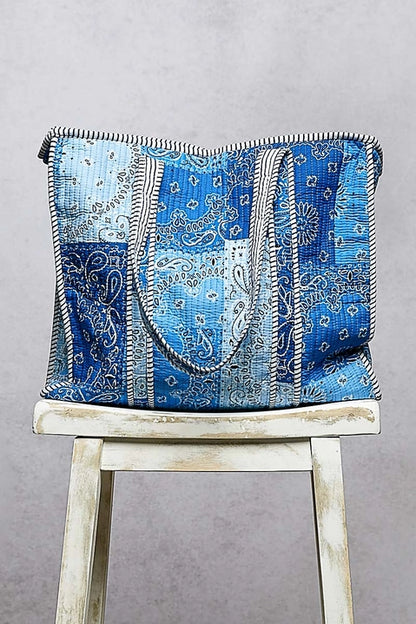 Paisley Printed Tote - Blue
