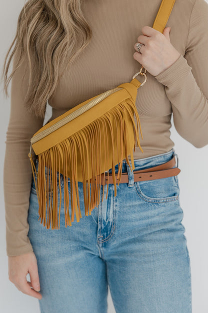 Mustard Fringe Bum Sling Bag