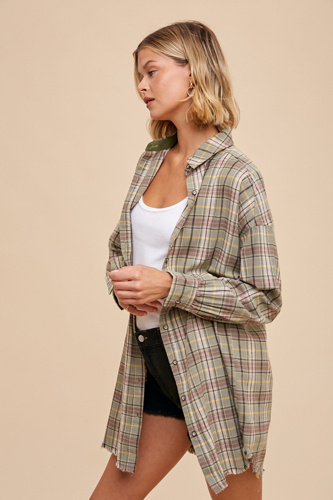 Long Plaid Button Up