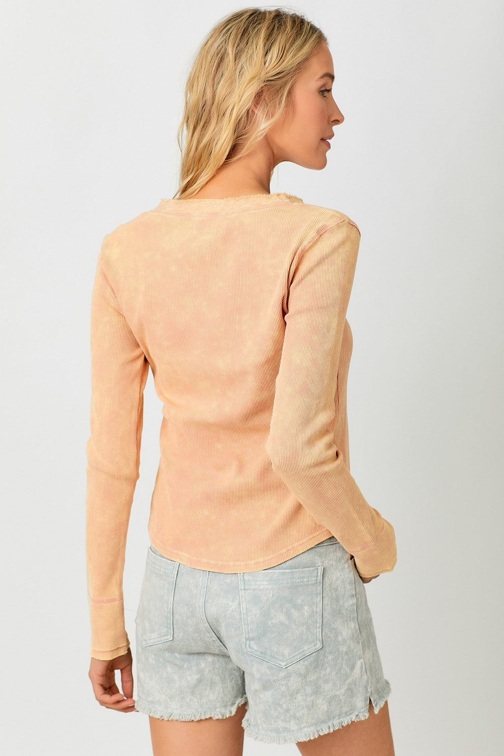 Washed Thermal Henley - Peach Orange