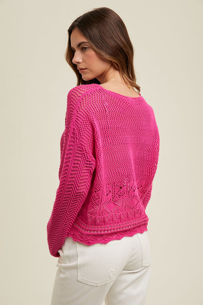 Fuchsia Crochet Knit Sweater