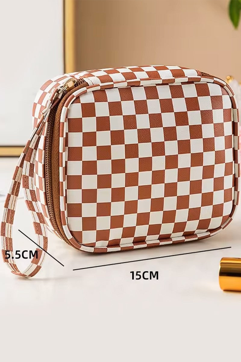 Brown Checkered Travel Bag