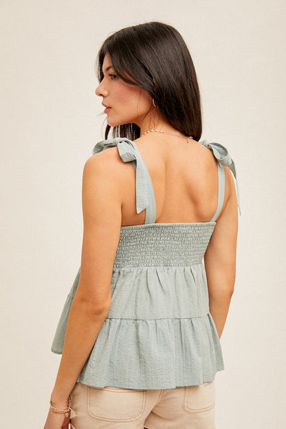 Square Neck Shoulder Tie Tank Top