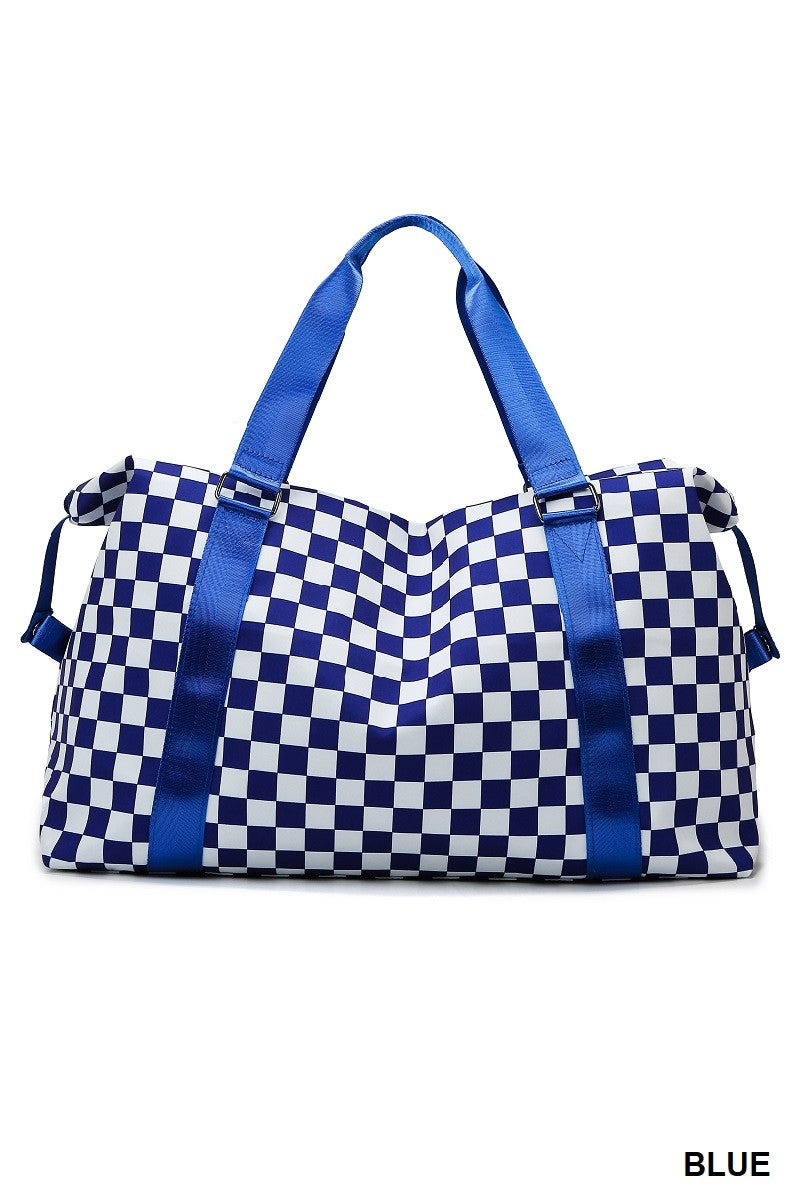 Checkered Duffle Bag - Blue & White