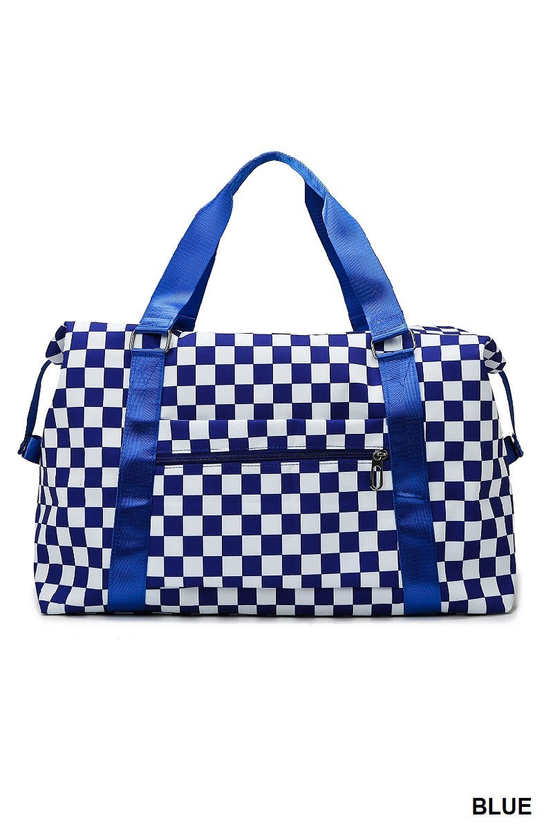 Checkered Duffle Bag - Blue & White