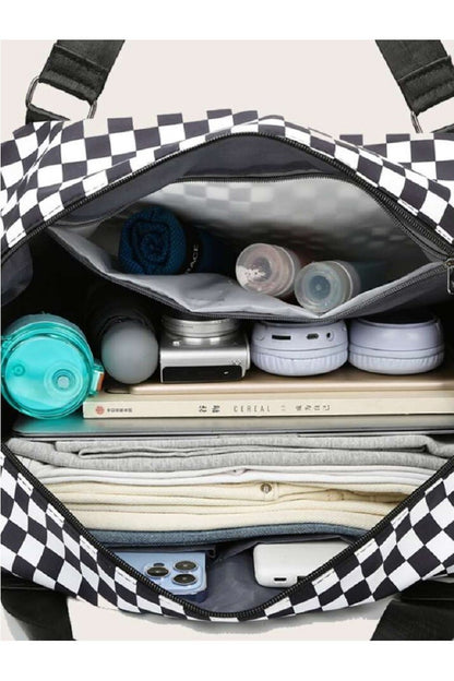 Checkered Duffle Bag - Black & White