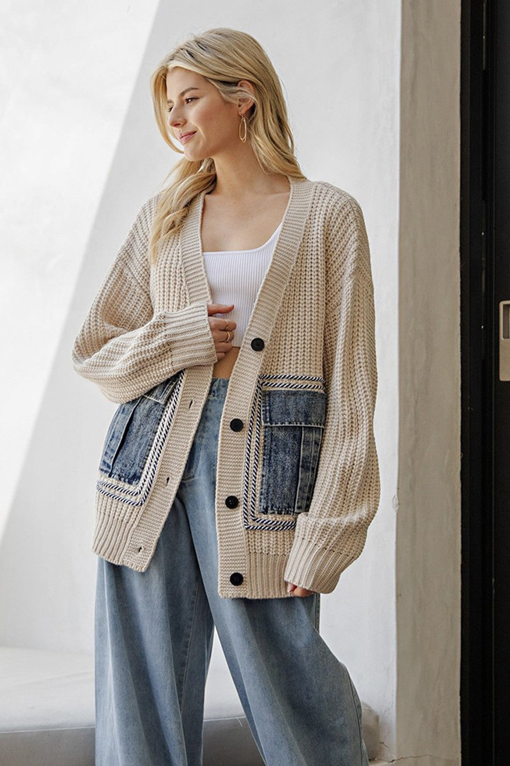 Knit Denim Cardigan