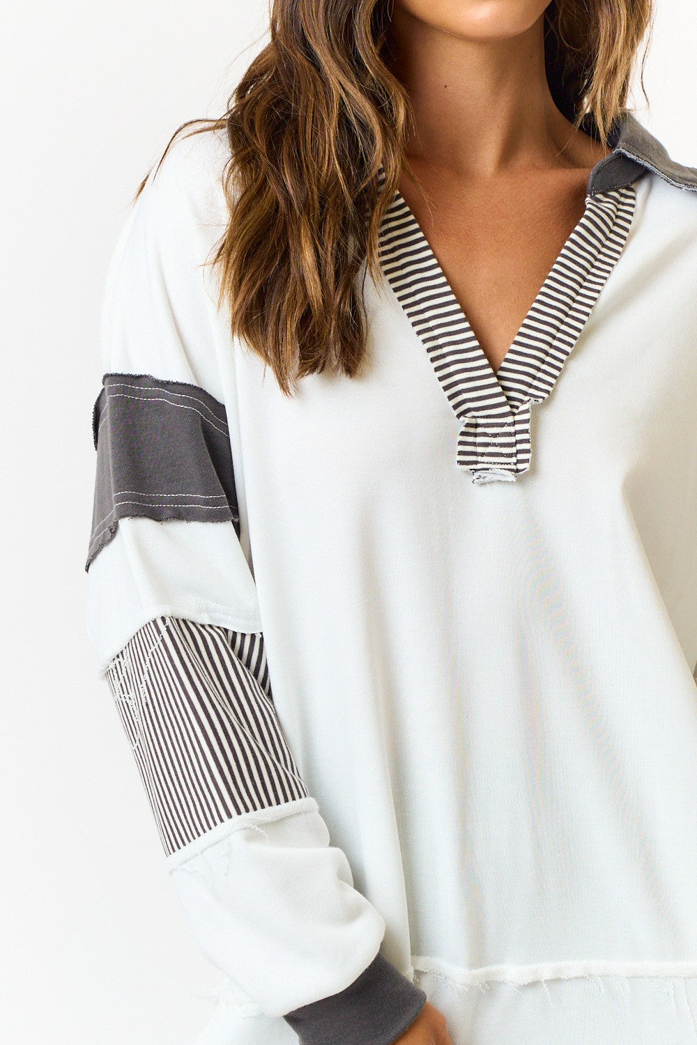French Terry Collared Top – Charcoal