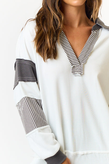 French Terry Collared Top – Charcoal