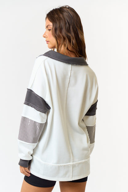 French Terry Collared Top – Charcoal