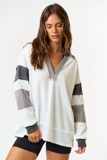 French Terry Collared Top – Charcoal