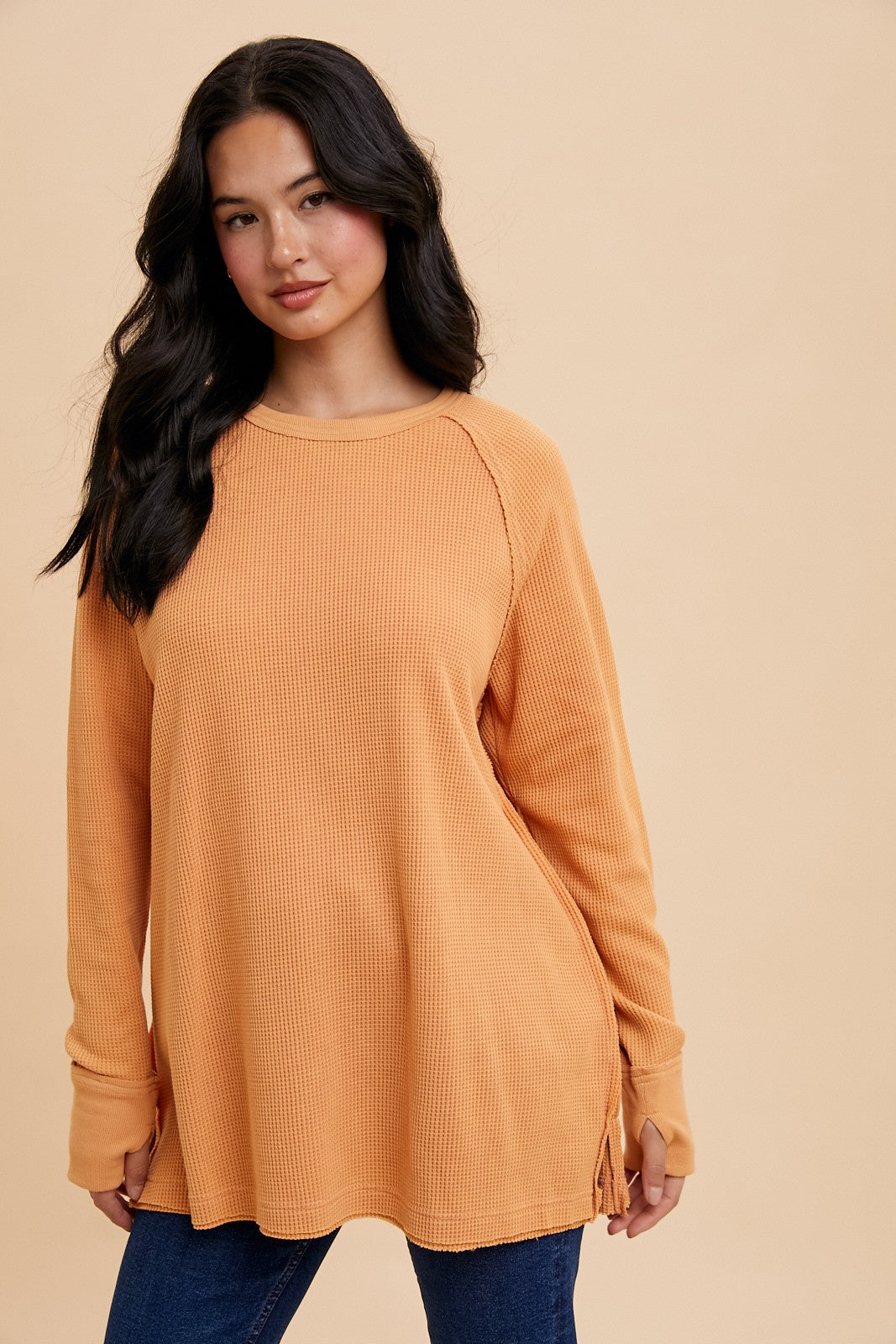 Washed Thermal Tunic – Apricot Crush