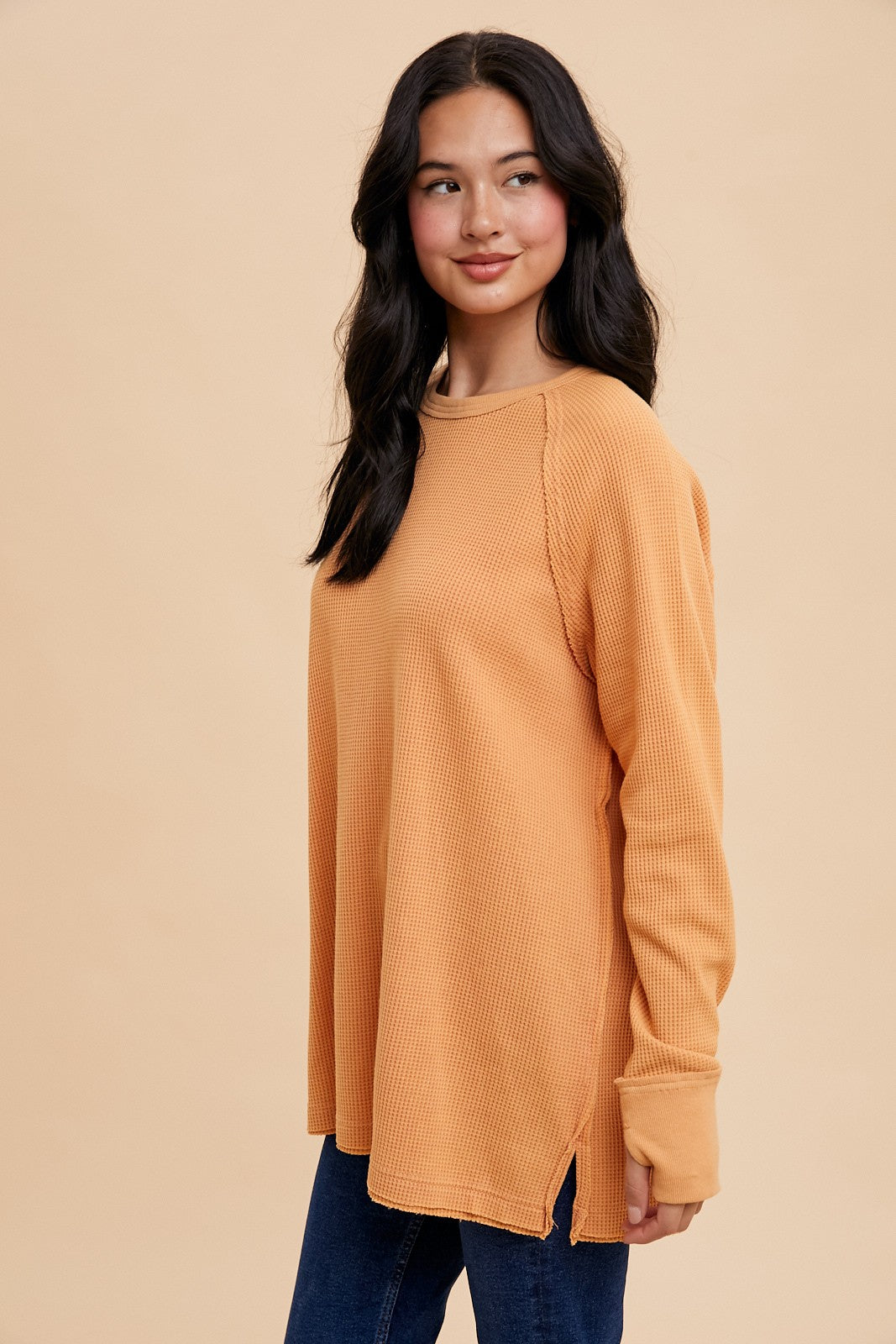 Washed Thermal Tunic – Apricot Crush