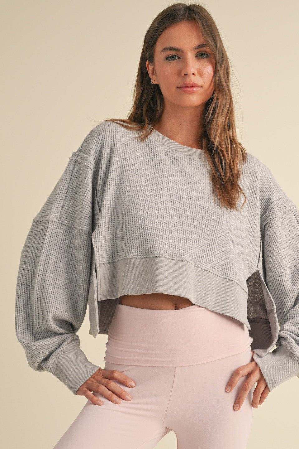 Waffle Knit Top - Grey