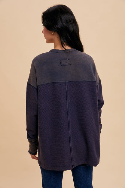 Washed Thermal Henley - Midnight