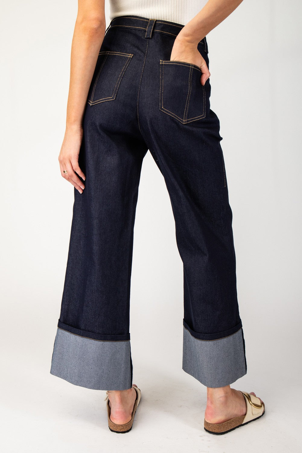 Cuff Detail Denim Pants