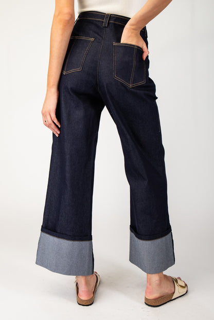 Cuff Detail Denim Pants