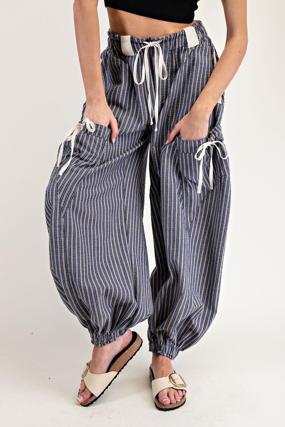Striped Drawstring Jogger Pants - Denim