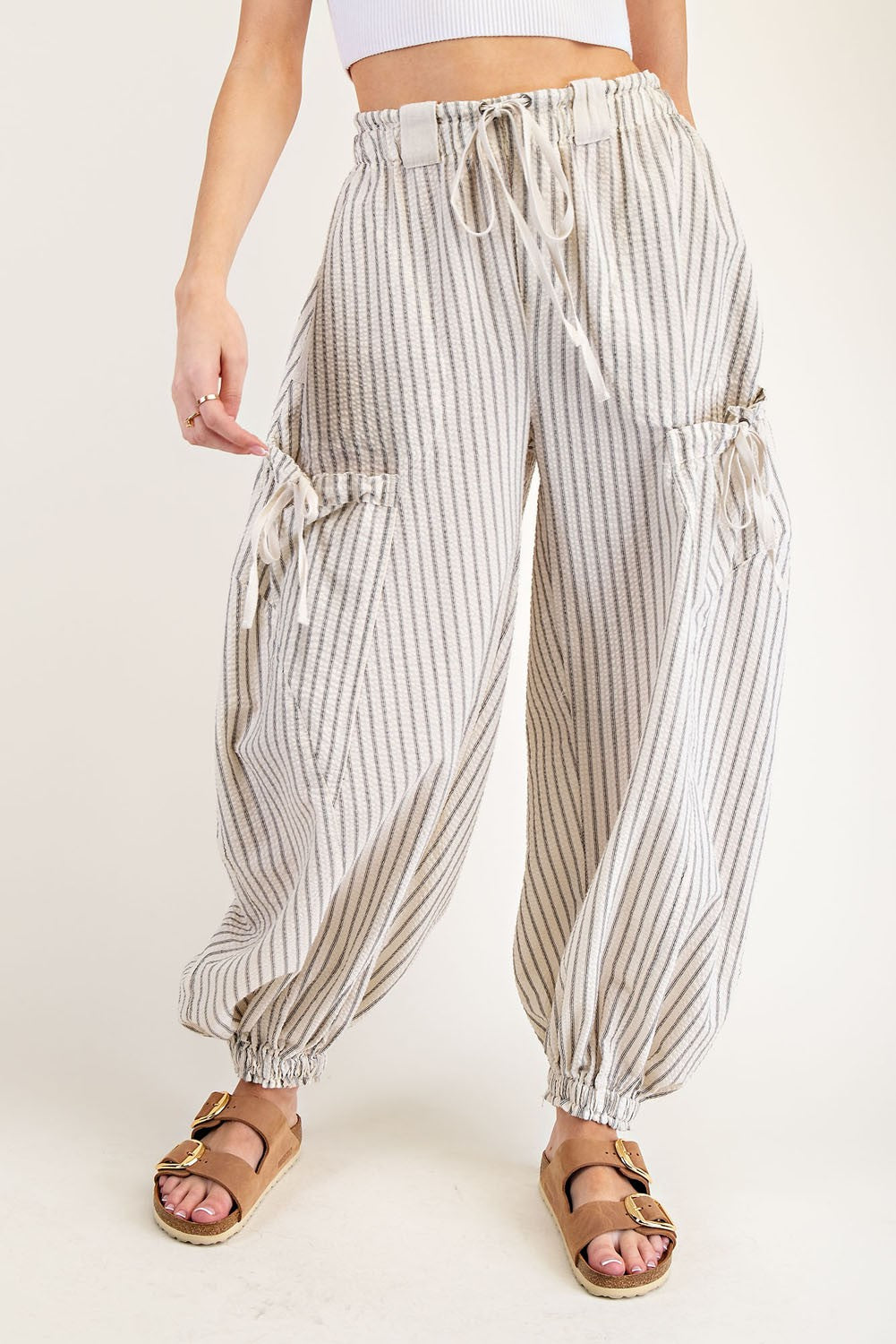 Striped Drawstring Jogger Pants – Oatmeal