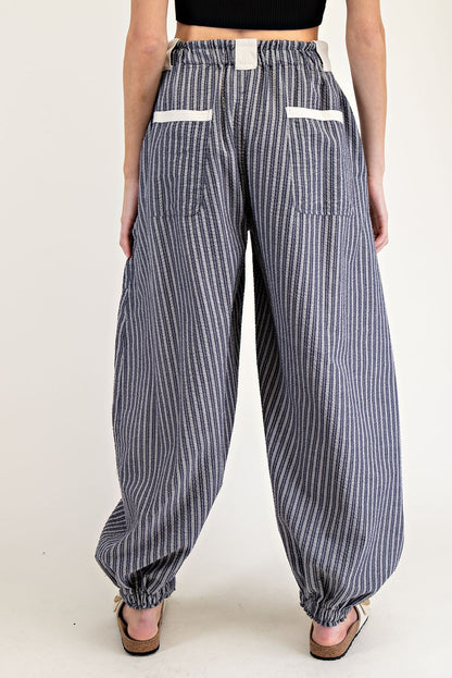 Striped Drawstring Jogger Pants - Denim