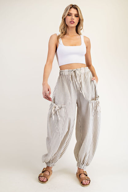 Striped Drawstring Jogger Pants – Oatmeal