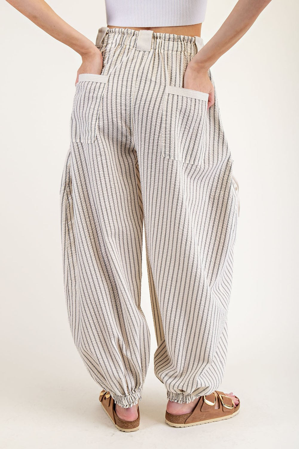 Striped Drawstring Jogger Pants – Oatmeal