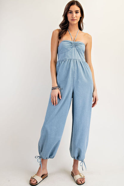 Halter Neck Denim Jumpsuit