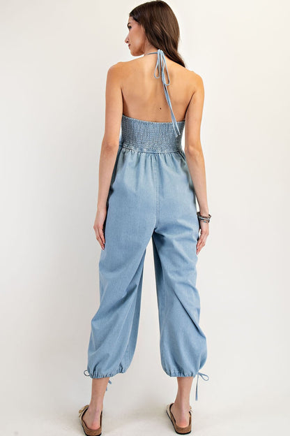 Halter Neck Denim Jumpsuit